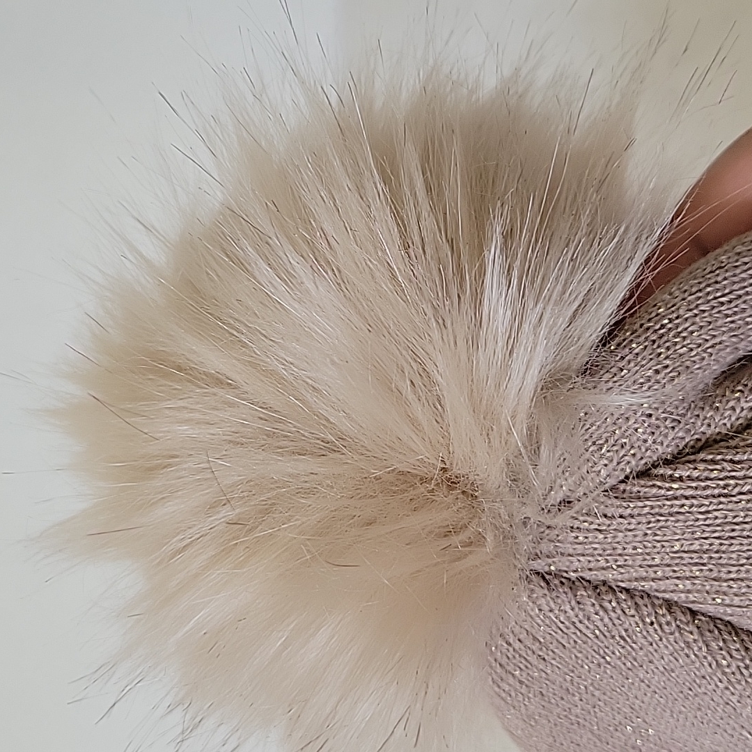 Nwt Giddy Up Glamour Taupe Knit Beanie With Gold Shimmery Sparkle And Pom — image 8 of 8